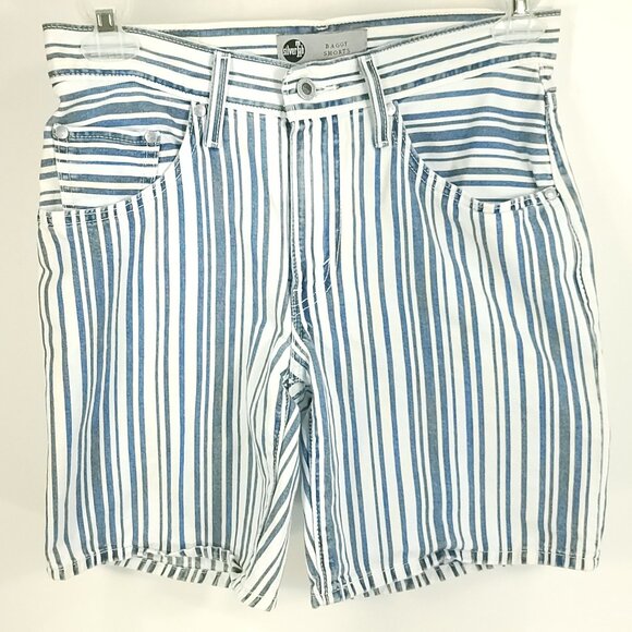 Levi's Baggy Shorts Women's 27 Blue White Stripes Denim Silver Tab - Picture 1 of 8